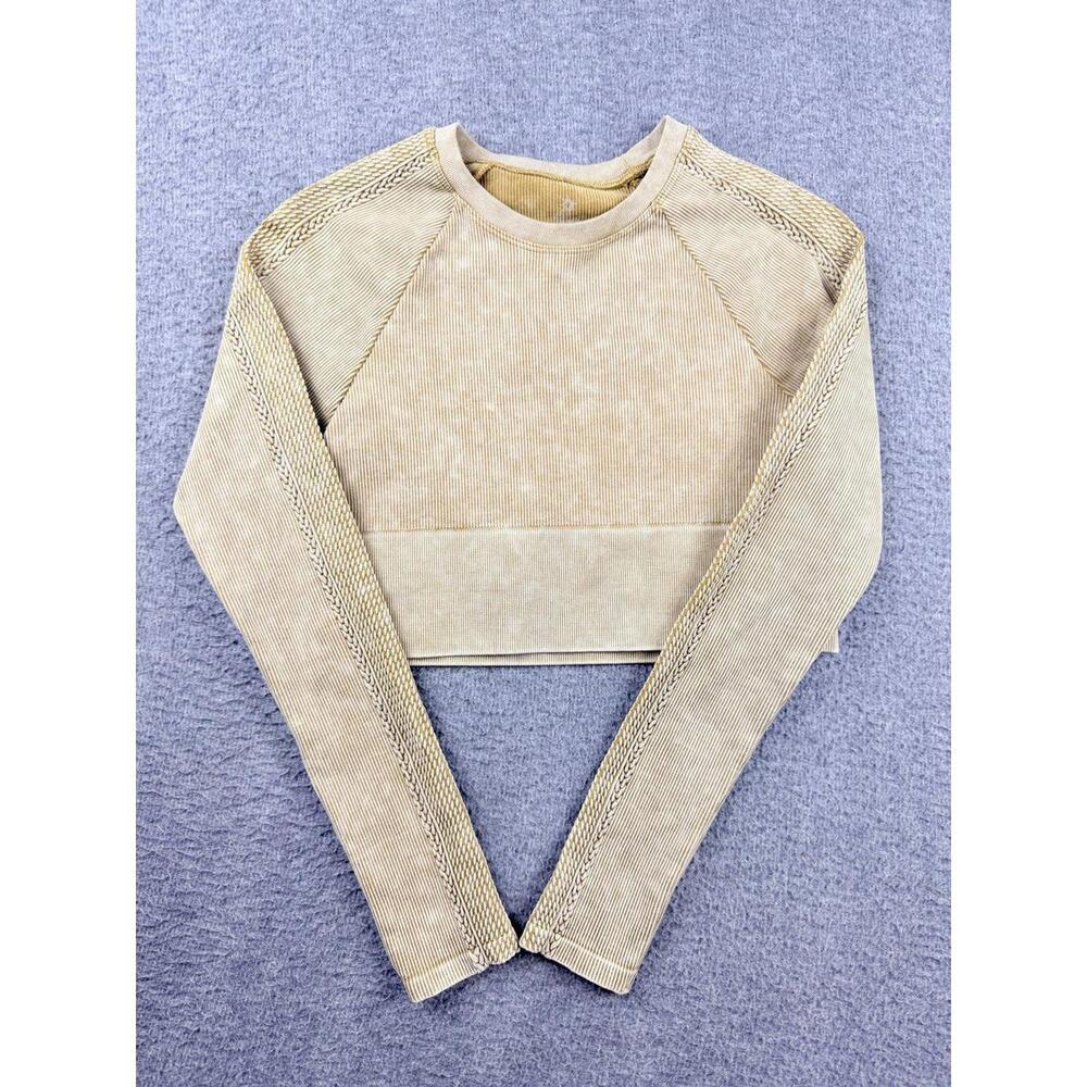 Offline by Aerie Acid Washed Ribbed‎ Long Sleeve Cropped Top Seamless Size Small